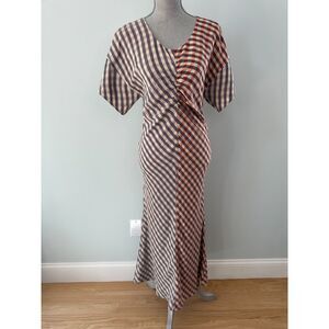 Hugo Boss Dandira Checked Twill Colorblock Gingham Midi Dress size 4